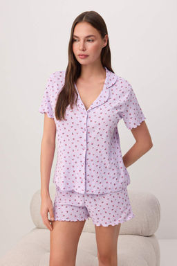 Lila %100 Pamuklu _i_ekli Fitilli/Pointel _rme Pijama Tak_m_ THMSS26PT00204 - Trendyolmilla фото 2