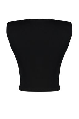 Siyah Vatkal? Fitted/Vucuda Oturan Bisiklet Yaka Crop Esnek Orme Bluz TWOSS23BZ00251