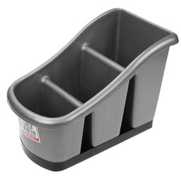 Подставка для столовых приборов пластмассовая 11х20х14см, 3-х секционный, черно-серебряный (Россия)