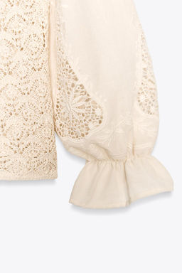 POINTELLE KNIT SWEATER WITH CONTRASTING SLEEVES - Zara фото 7