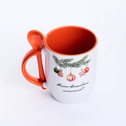 Кружка с ложкой керамическая, новогодняя «Волшебных моментов», 350 мл