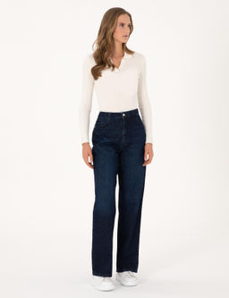 Lacivert Waist Flare Fit Jean Pantolon