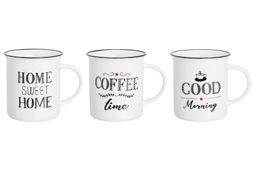Набор 3 кружек 310 мл "HOME SWEET HOME" + "COFFEE TIME" + "GOOD MORNING" NEW BONE CHINA