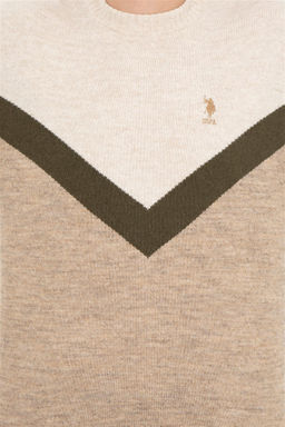 U. S. Polo Assn Мужской светло-коричневый меланжевый трикотажный свитер с круглым вырезом - U.s. polo assn фото 12