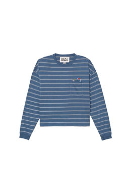 CAMISETA RAYAS BOLSILLO BORDADOS / Azules