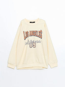 Bisiklet Yaka Bask?l? K?z ?ocuk Sweatshirt