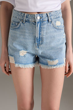 Trendyolmilla Beyaz Y?rt?k Detayl? Yuksek Bel Mini Denim Sort TWOSS25SR00168  фото 3