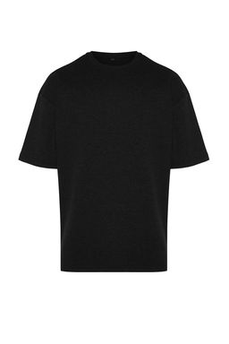 Siyah Oversize/Genis Kesim K?sa Kollu Dokulu Basic T-shirt TMNSS22TS00049