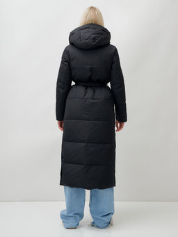 Пальто утепленное стеганное зимнее с капюшоном женское черного цвета 9605Ch - Mtforce фото 6