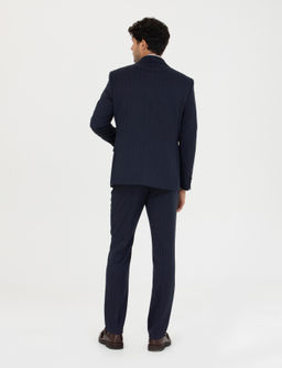 Lacivert Slim Fit _izgili Y_nl_ Tak_m Elbise