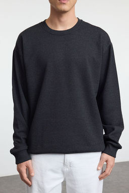TRENDYOL MAN Un?sex Antrasit Oversize/Genis Kesim Smiley Orijinal Lisansl? S?rt Bask?l? Sweatshirt TMNAW25SW00132 - Trendyolmilla фото 3