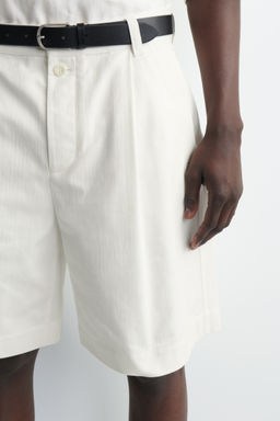 PLEATED DENIM-HERRINGBONE SHORTS - H&m фото 5