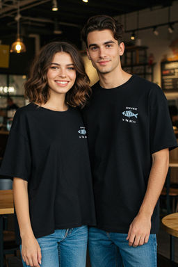 Siyah Oversize/Genis Kesim %100 Pamuklu Kadife Doku Bask?l? T-Shirt TMNSS22TS0318