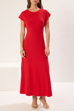 K?rm?z? Duz Y?rtmacl? Maxi Kaskorse A-line Ay Kol Orme Elbise TWOSS25EL00470 - Trendyolmilla фото 4