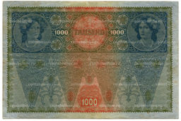 Банкнота 1000 крон 1902 года Австрия  Надпечатка