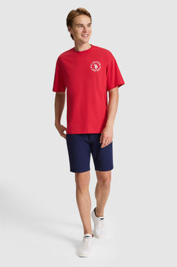 Erkek K_rm_z_ Oversize Fit Bisiklet Yaka Ti__rt