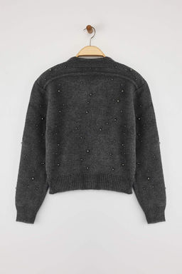 TRENDYOLMILLA Siyah Yumusak Dokulu Fermuarl? Tas Islemeli Ceket Gorunumlu Triko H?rka TWOAW25HI00168  фото 6