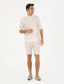 Рубашка Pierre Cardin Regular Fit зеленая с примесью льна