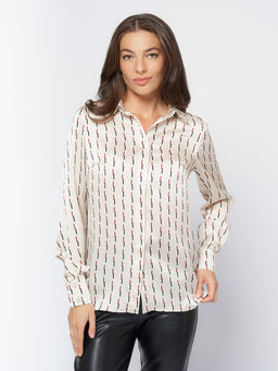 Блуза бежевого цвета с принтом и отложным воротником