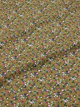 Теплый хлопок Земляничка на оливково-коричневом-2, СОРТ2, ш.1.47м, хлопок-100%, 150гр/м.кв