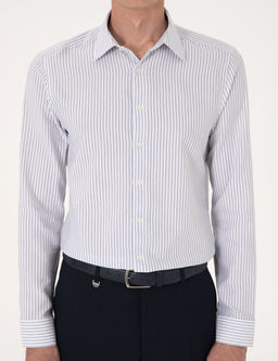 Mavi Slim Fit _izgili Uzun Kollu G_mlek