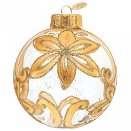 Елочная игрушка шар стеклянная Золотой цветок д10см, ручная художественная роспись, подарочная упаковка (Россия)