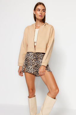 TRENDYOLMILLA Ekru Basic Fermuarl? Kapusonlu Crop Kal?n Ici Polarl? Orme Sweatshirt TWOAW20SW0660  фото 3