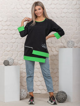 853 Туника "черный/салатовый"