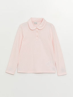 Polo Yaka Kendinden Desenli Uzun Kollu K?z ?ocuk Ti??rt