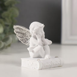 Цена за 2 шт. Фигурка полистоун «Ангелочек на книге с серебристыми крыльями», стразы, 4×4.5×6.5 см, МИКС