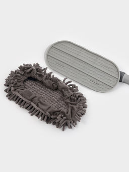 Швабра для мытья пола плоская гибкая Доляна, насадка из микрофибры букли 29×13 см, телескопическая стальная ручка 75(116) см, серая