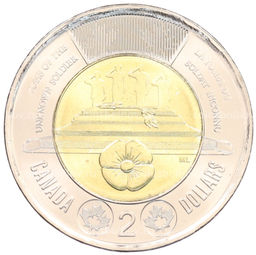 Монета 2 доллара 2025 года Канада Чествование неизвестного солдата Канады