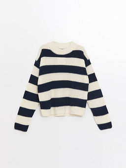 Bisiklet Yaka ?izgili Uzun Kollu K?z ?ocuk Triko Kazak