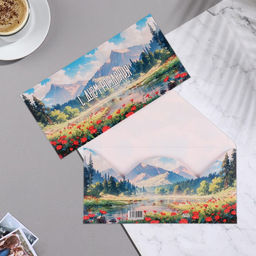 Цена за 5 шт. Конверт для денег С Днём Рождения! горы, маки, 8,5х17 см