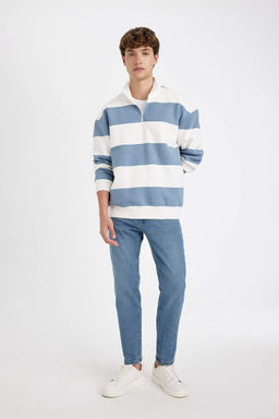 Толстовка в полоску с воротником на молнии свободного кроя - Defacto фото 2