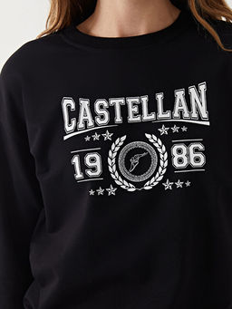 Bisiklet Yaka Bask?l? Kad?n Sweatshirt