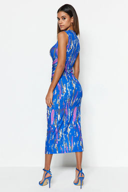 TRENDYOLMILLA Siyah Fitted/Vucuda Oturan Buzgu Detayl? Midi Esnek Orme Kalem Elbise TWOSS23EL00751 фото 37