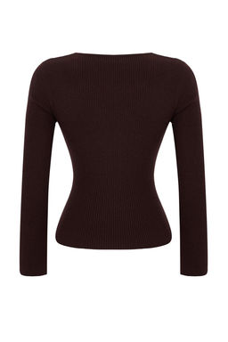 Kahverengi Premium Iplik/Ozel Iplik Fitted/Vucuda Oturan Ustu Drape Triko Kazak TWOAW26KZ00061 - Trendyolmilla фото 6