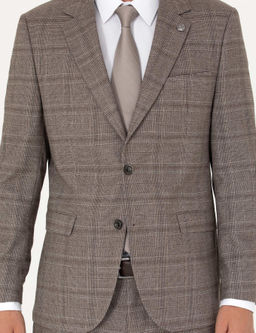 A__k Kahverengi Slim Fit Ekose Tak_m Elbise