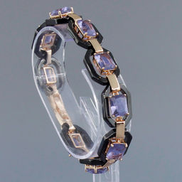 Браслет Октагон из черной керамики с Александритом покрытие под золото, длина 18см - Agat77 фото 2