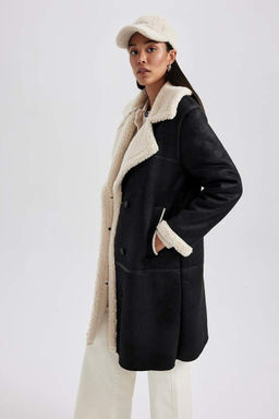 Парка замшевого пальто стандартного кроя с плюшевой подкладкой - Defacto фото 7