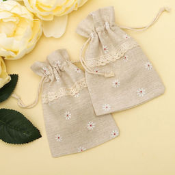 Цена за 50 шт. Мешочек подарочный Лён с ромашкой 10x13,5, цвет кремовый - Simaland фото 2