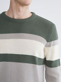 Bisiklet Yaka Uzun Kollu Renk Bloklu Erkek Triko Kazak