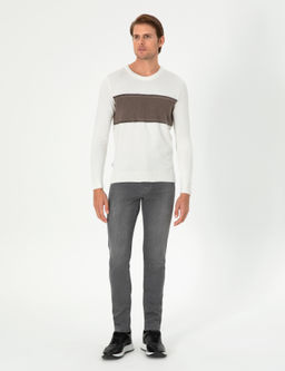 Ekru Slim Fit Bisiklet Yaka Y_n Kar___ml_ Triko Kazak - Pierre cardin фото 4