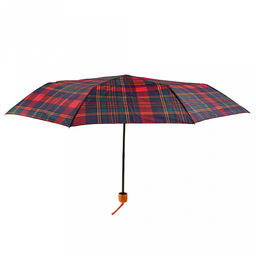 Зонт механический Шотландка плащевка, 8 лучей, д/купола 94см, 3 сложения, 24см в сложенном виде, пластмассовая ручка, бордовый с синим и зеленым, 210гр (Китай) - Домашняя мода фото 2