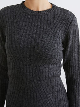 Bisiklet Yaka Peplum Mini Triko Elbise