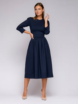 Платье синее длины миди с рукавами 3/4 - 1001dress фото 2