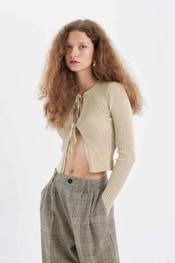 Кардиган приталенного кроя с круглым вырезом - Defacto фото 3