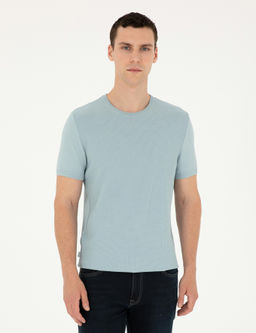 A__k Mavi Slim Fit Bisiklet Yaka Triko Ti__rt