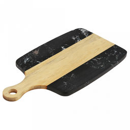 Доска разделочная деревянная "Мрамор" 35х18,2х1,3см, прямоугольная, с ручкой, вставка из черного композитного материала (Китай)
